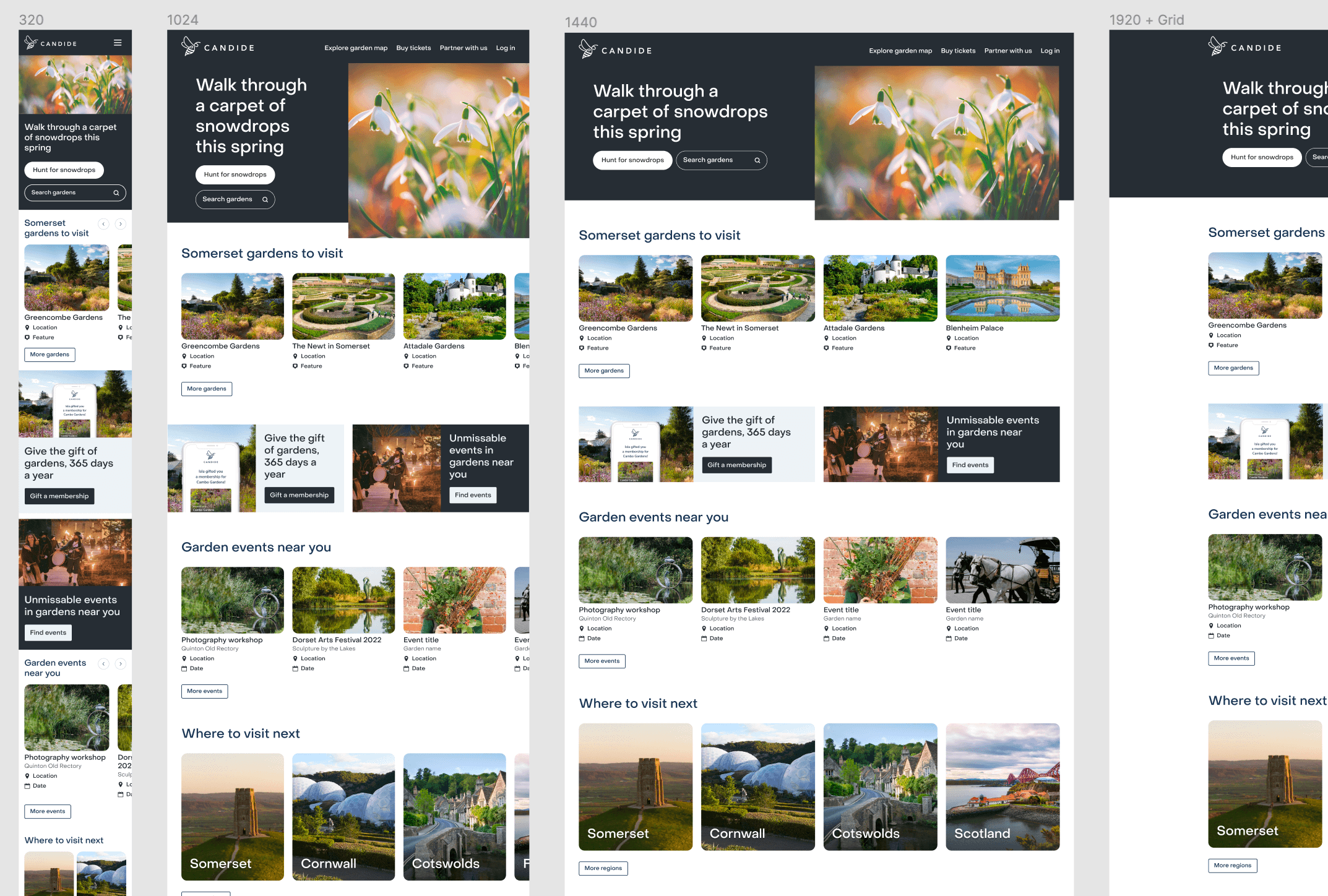 Final home page design comps at different viewport sizes