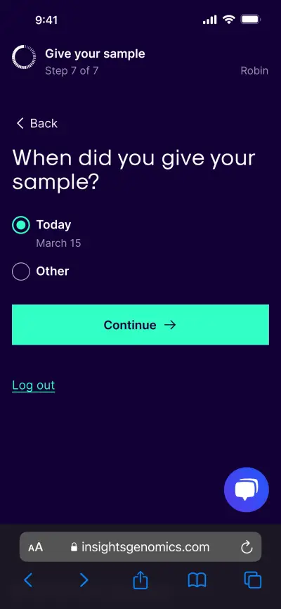 Step 9 of the online sample collection flow.
