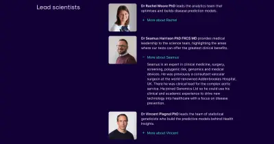 Custom illustrations of medical and executive staff on the redesigned Science page.