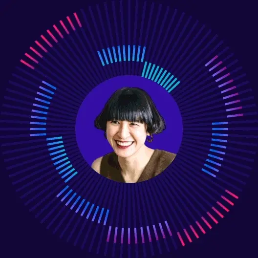 Animated circular polygenic risk motif with avatars showing how results vary between individuals.