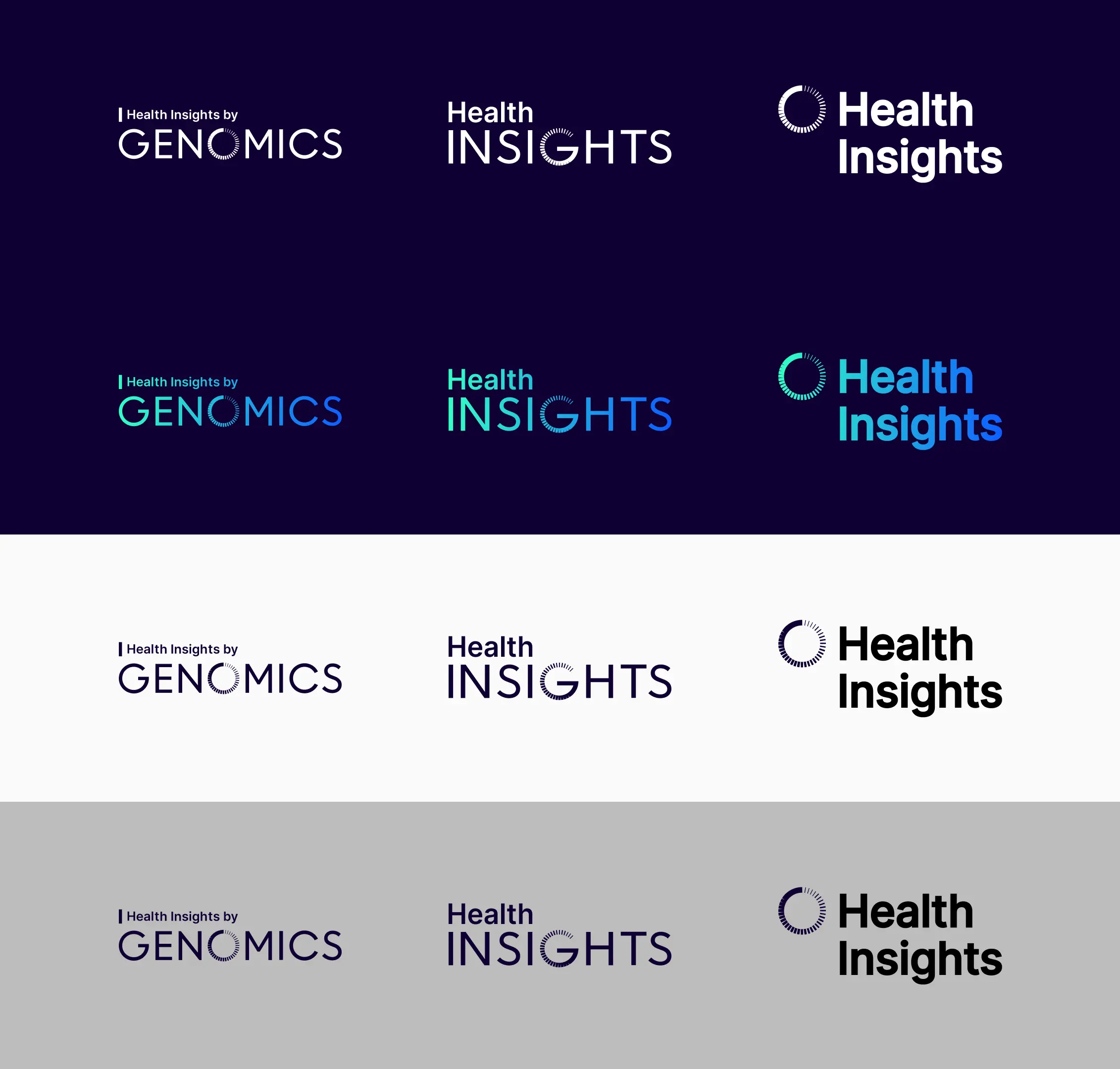 Health Insights logo explorations with extended navy palette.