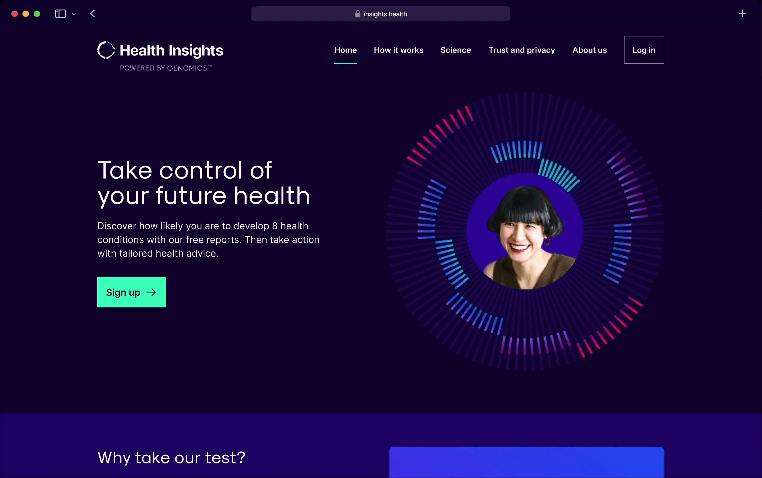 Redesigned marketing site hero with the new circular polygenic risk motif.