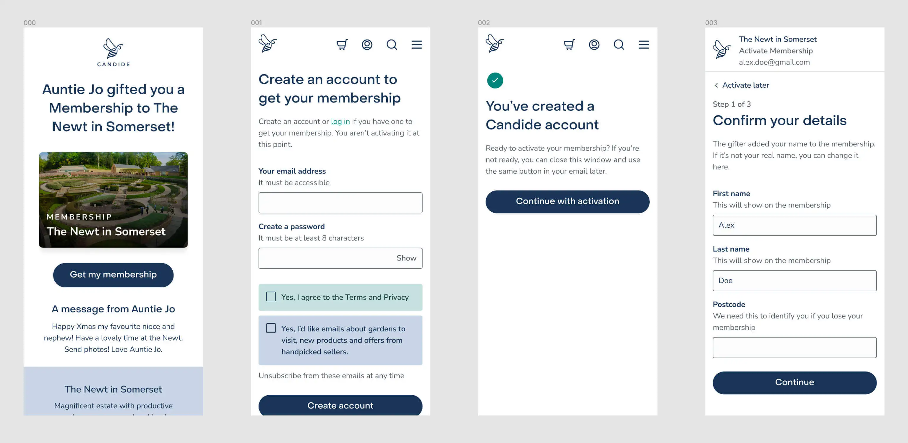 Key receiving screens for two adults.